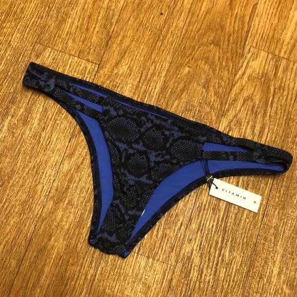 Vitamin A California Neutra Hipster Bikini Bottom in Blue Snakeskin Size 12 - Picture 3 of 8